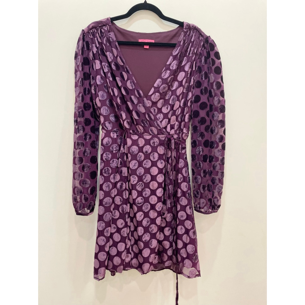 Betsey Johnson Purple Polka Dot Long Sleeve Wrap Dress